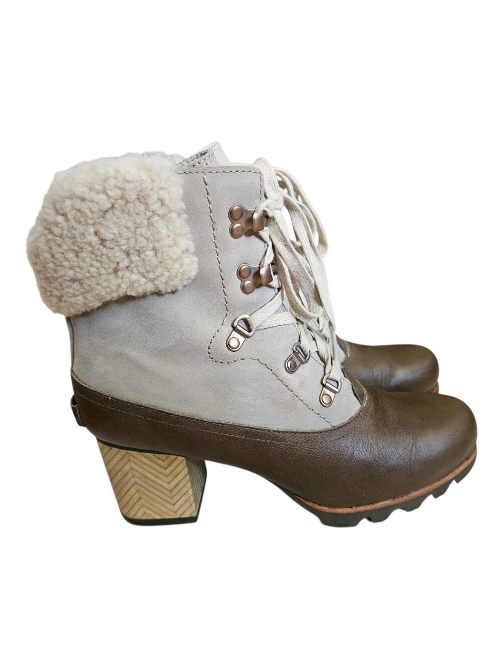 Sorel Jayne Lux Waterproof Leather Sherpa Fur Chunky Block Heeled Booties 10